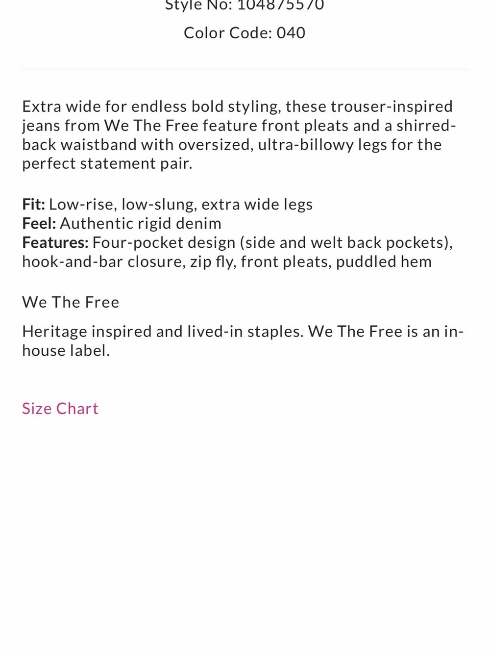 We The Free Scout Wide Leg Jeans Deep Indigo Pleated Elastic Back Denim Pants L - Picture 11 of 13
